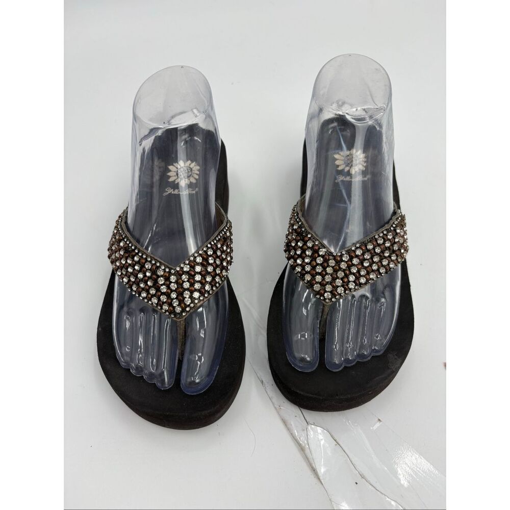 Yellow Box Rhinestone Embellished Flip Flop Sandals Women’s Black